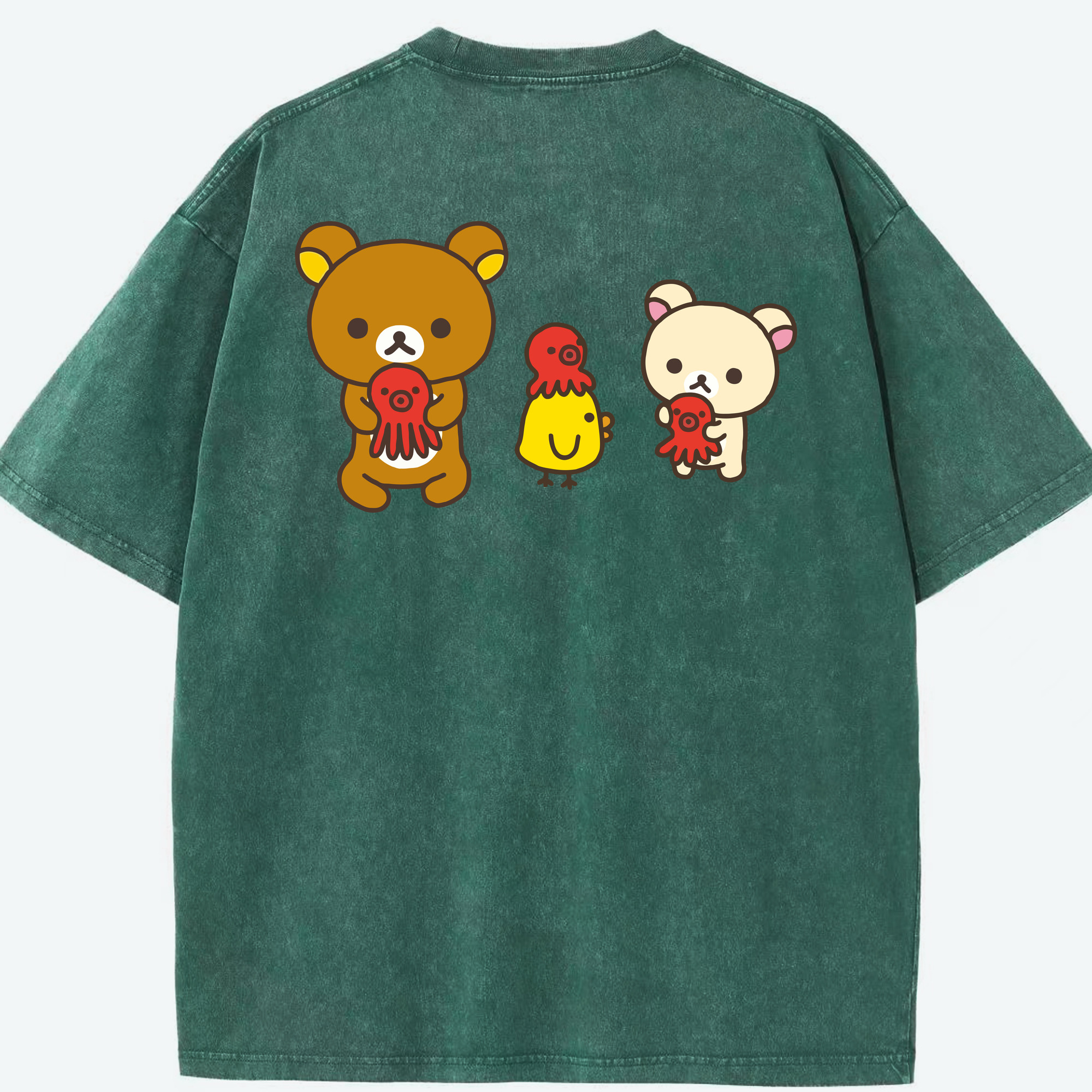 （画像用） リラックマ リラックマ キイロイトリ Rilakkuma Korilakkuma Kiiroitori 綿100% ヴィンテージ風 半袖Tシャツ（背面プリント）